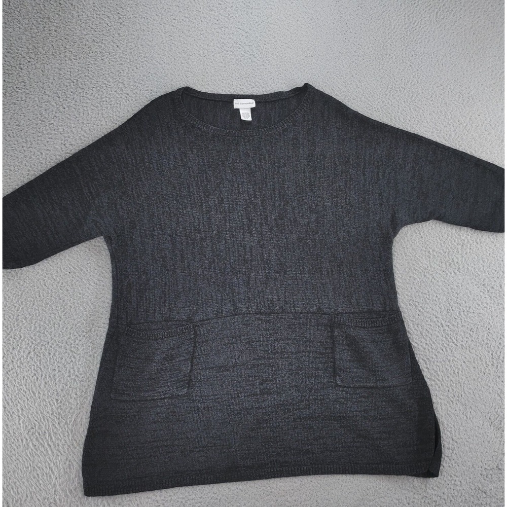 Soft Surroundings Knit Tunic Sweater Top One Size Gray Pockets SS Pullover Crew